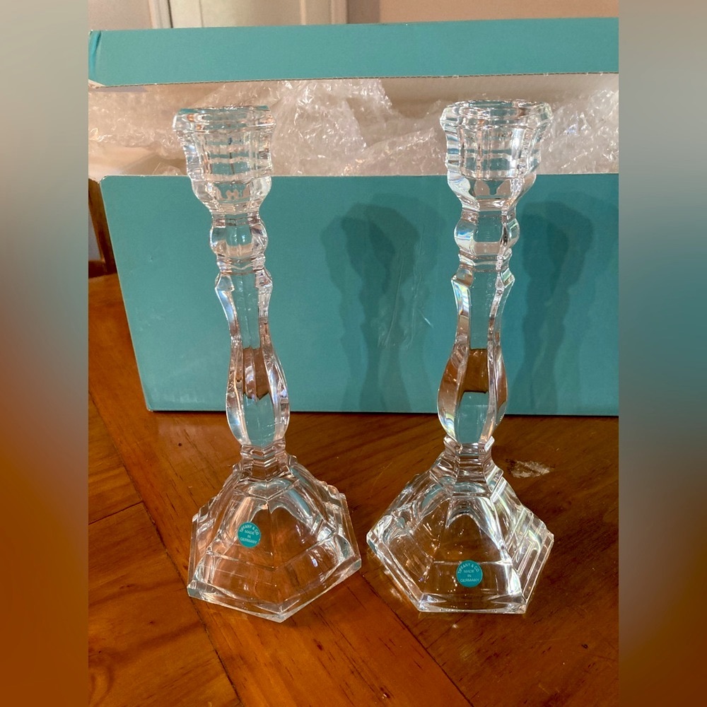 TIFFANY & CO - Vintage “Plymouth” Crystal Candlestick Candle Holders (Pair)